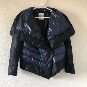 BB DAKOTA Black Navy Blue Semi Large Collar Puff Jacket Women Small